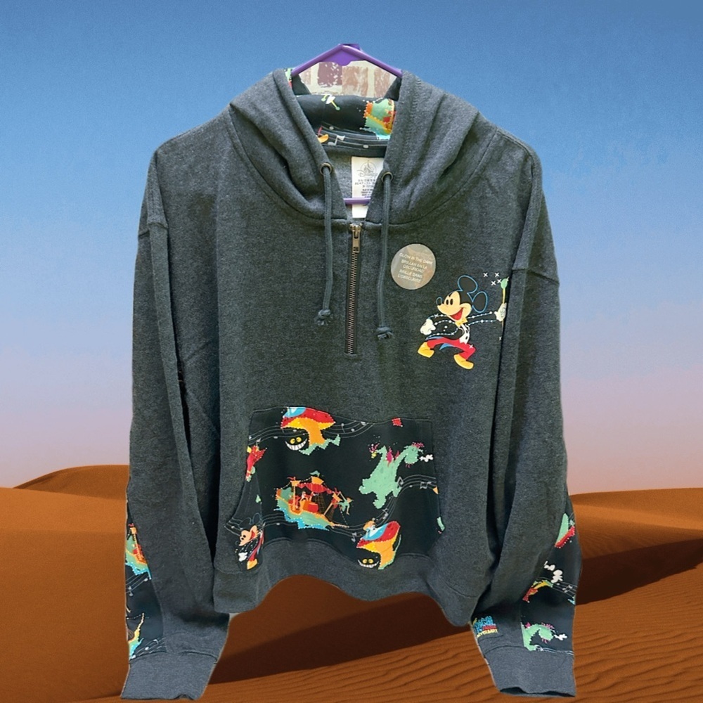 Disneyland Mickey Main Street 50TH Anniversary Charcoal Hoodie with Colorful 2X